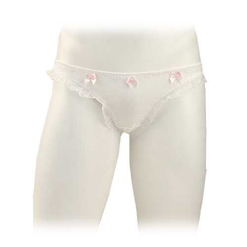 男の娘用ショーツ　レディストリプルリボン足繰りレースショーツ_1