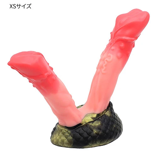 【双璧】 TWINS 双頭ディルド アナルプラグ【蛇苺赤】・XSサイズ
