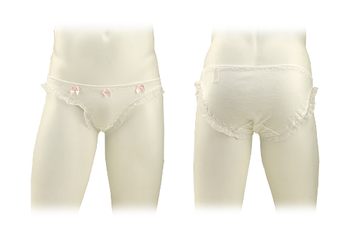 ＜売り切り特価＞ 男の娘用ショーツ　レディストリプルリボン足繰りレースショーツ